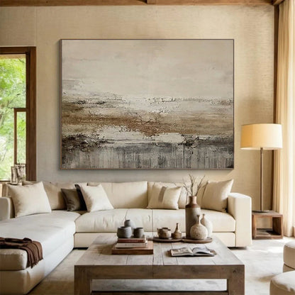Large Contemporary Wall Art Beige, Brown, and Gray Textured Abstract Landscape Art HPS376