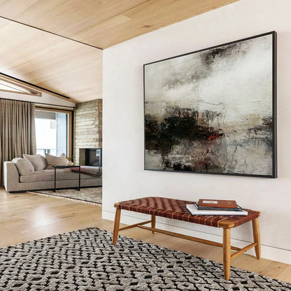 Hand-Painted Gray, Black, and Red Abstract Urban Landscape Art HPS391