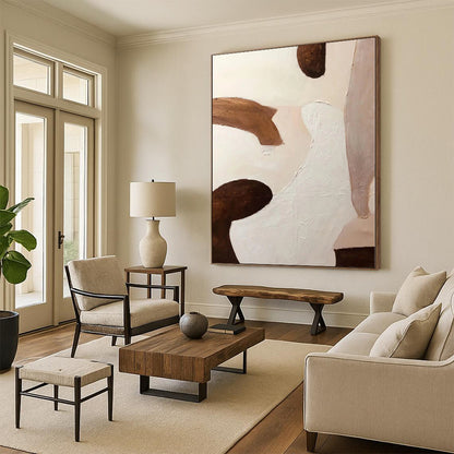 Oversized Abstract Wall Art Beige, Brown & Gold Textured Abstract Painting On Canvas PT040