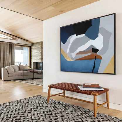 Unique Abstract Art Blue, Gray, Orange & Gold Geometric Abstract On Canvas HPS059