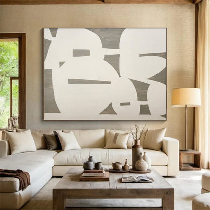 Large Contemporary Wall Art White and Gray Geometric Abstract Art PT639