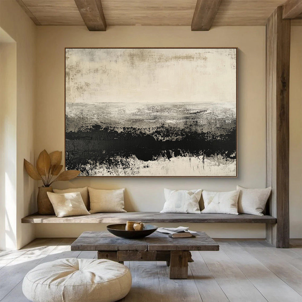 Modern Art Acrylic Gray & Black Textured Landscape Abstract Painting HPS259