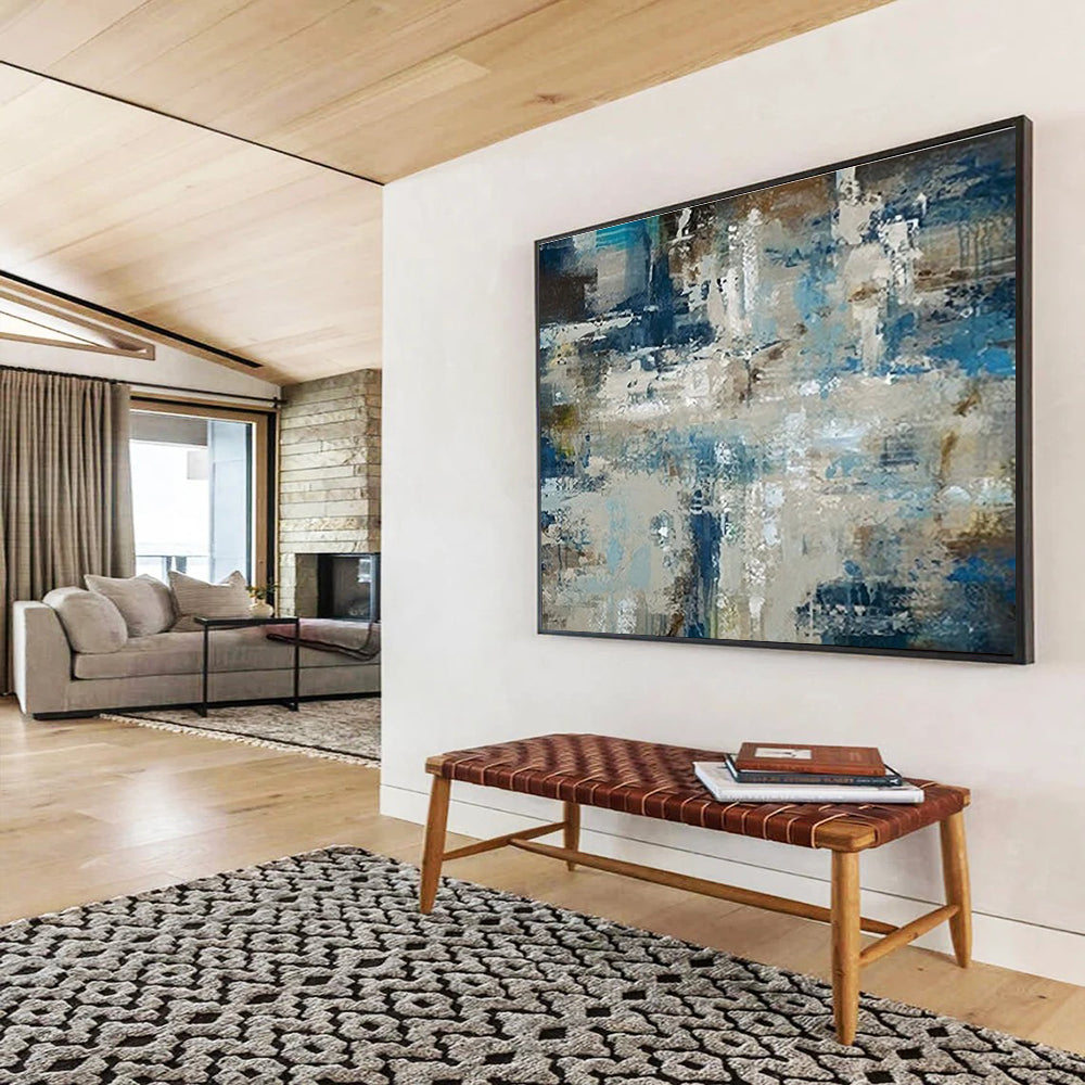 Oversized Abstract Wall Art Blue, Beige & Brown Abstract Urban Art HPS190