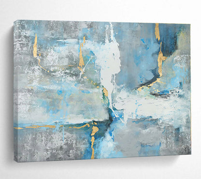Acrylic Modern Art Paintings Blue, Gray & Gold Textured Abstract Painting On Canvas HPS132