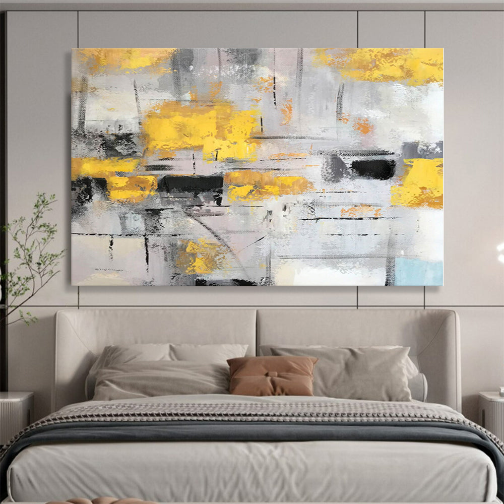 Acrylic Modern Art Paintings Yellow, Gray & Black Urban Abstract Painting On Canvas HPS074