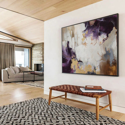 Modern Art Acrylic Purple, Gold & White Abstract On Canvas HPS045