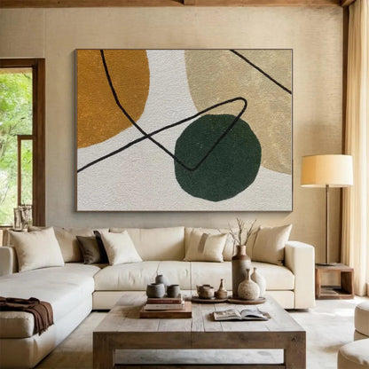 48x60 Beige Green Circular Abstract Lines Acrylic Modern Art Painting PT435