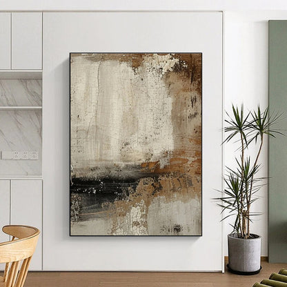 Large Contemporary Wall Art Beige Brown Black Textured Abstract Art PT489