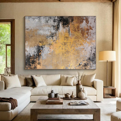 Modern Art Acrylic in Gold, Black, White, and Grey Textural Abstract Luxury Layers Painting On Canvas PT280