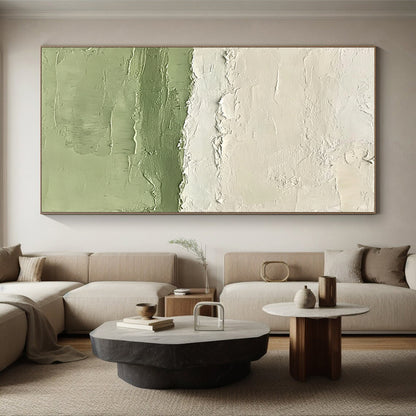 Large Abstract Painting For Living Room With Green, White Textured Landscape-Inspired On Canvas PT190