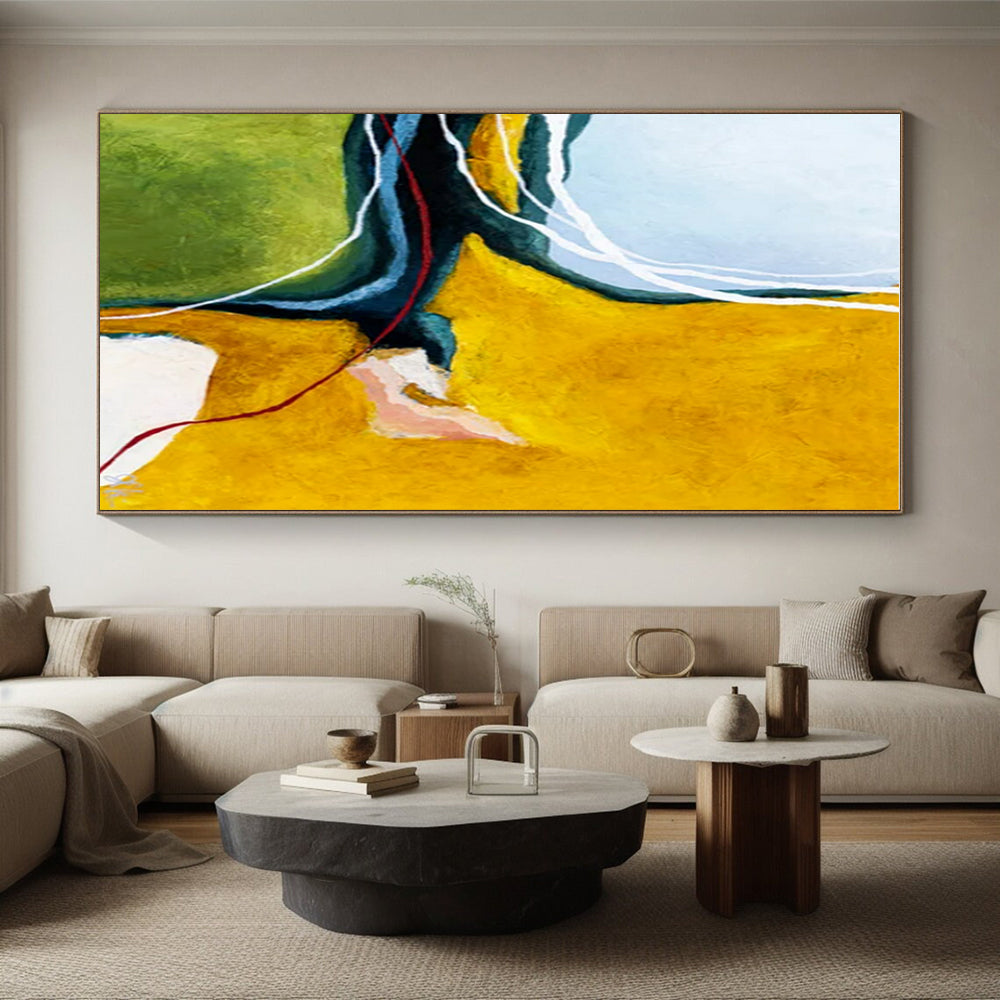 Cool Abstract Paintings Yellow, Green, and Blue Curved Abstract Art PT823