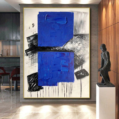 Hand Painted Art Blue Black White Textured Abstract Art PT411