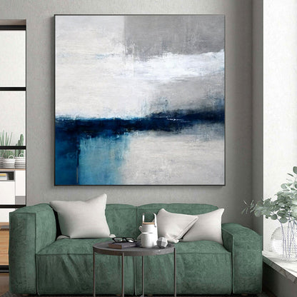 Modern Art Acrylic Blue, Gray, and White Abstract Art PT664
