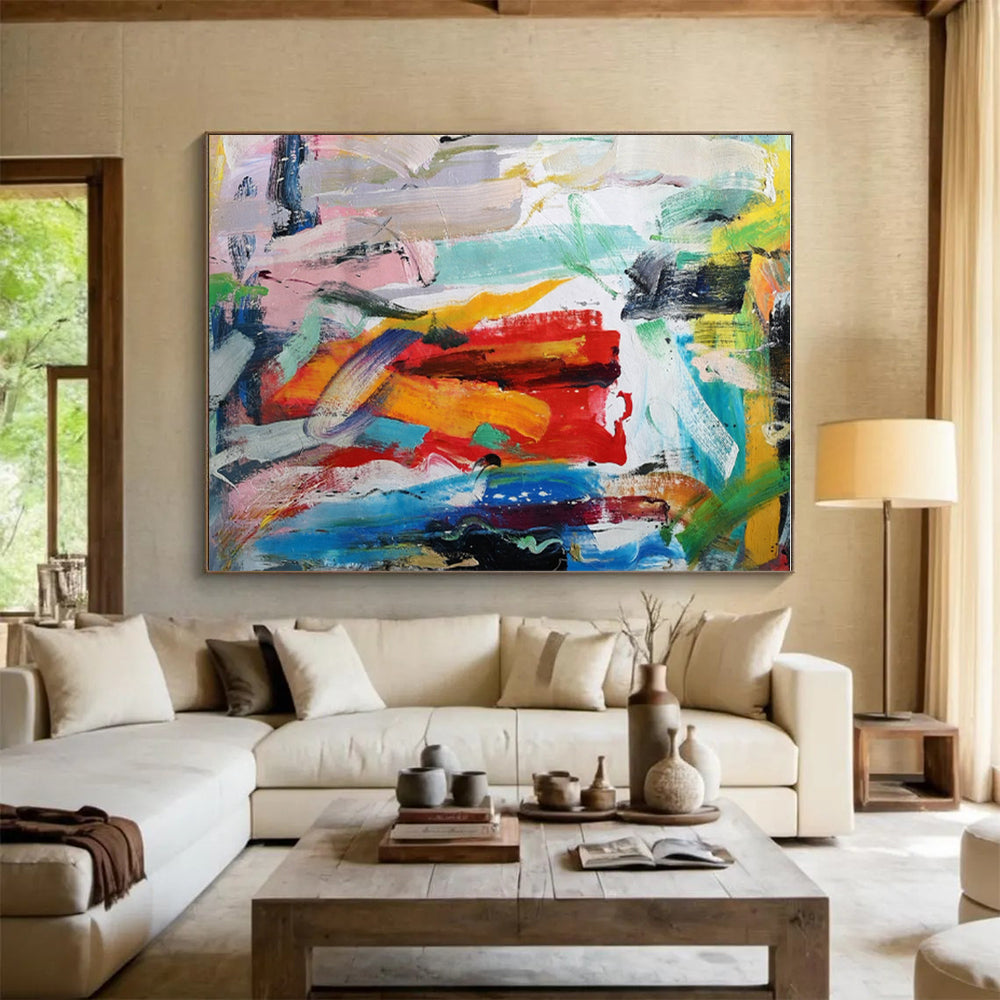 Large Size Multicolor Abstract Expressionist Acrylic Painting PT456