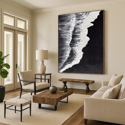 Minimalist Canvas Art Black and White Wave Abstract Sea Painting DPS418