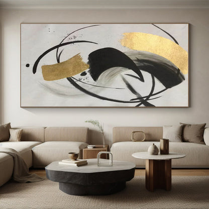 Modern Art Acrylic Black Gold White Abstract Art PT388