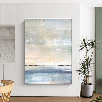 Large Contemporary Wall Art Blue, Beige, and Gray Textured Abstract Seaside Art DPS471