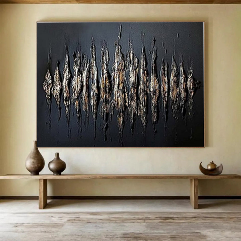 Unique Abstract Art Textured Black & Gold Abstract On Canvas HPS032