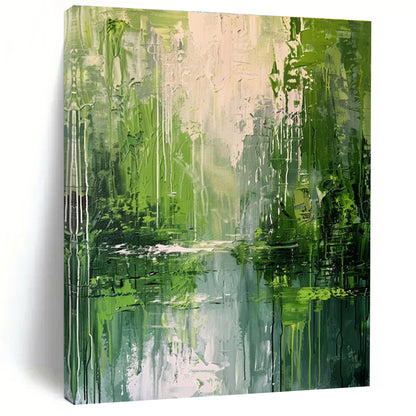 Hand-Painted Large Abstract Painting For Living Room With Green, White Textured Landscape-Inspired On Canvas PT200