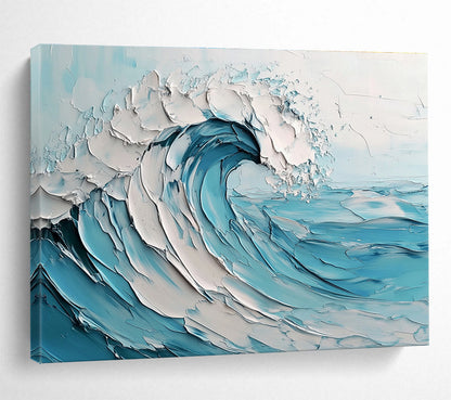 Gaint Canvas Art Blue & White Textured Wave Impressionistic Acrylic Painting HPS242