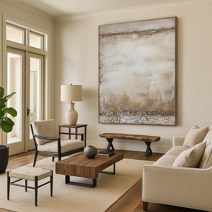 Minimalist Canvas Art in Beige and Brown Textured Design, Hand Painted Art PT297