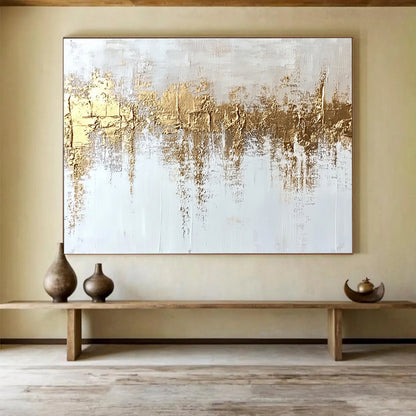 Large Contemporary Wall Art Gold & White Textured Abstract Painting HPS268