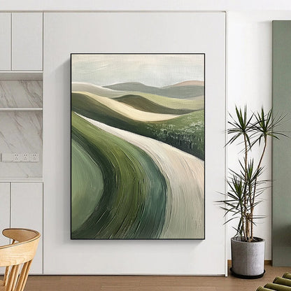 Minimalist Canvas Art Green and Beige Abstract Rolling Hills Painting DPS438