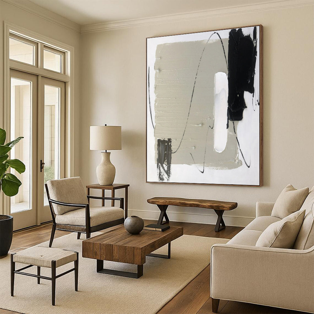 Minimalist Canvas Art Gray Black White Abstract Line Art PT470