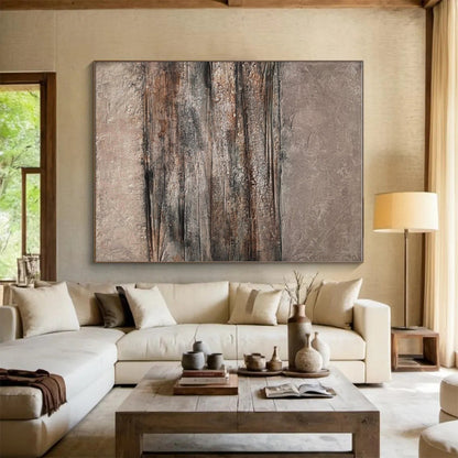 Unique Abstract Art in Brown and Gray Textured Stripes, Handmade Art Piece PT313