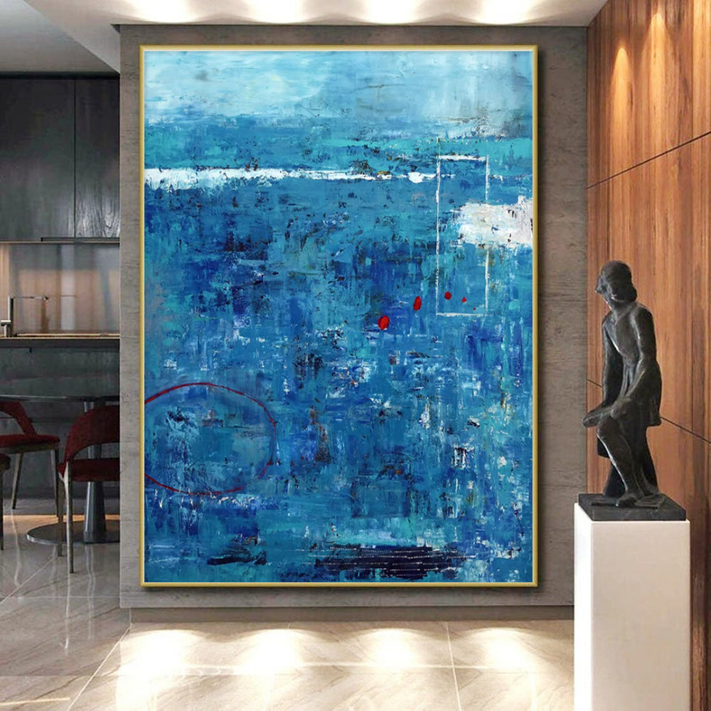 Hand-Painted Blue and Red Textured Abstract Art PT824