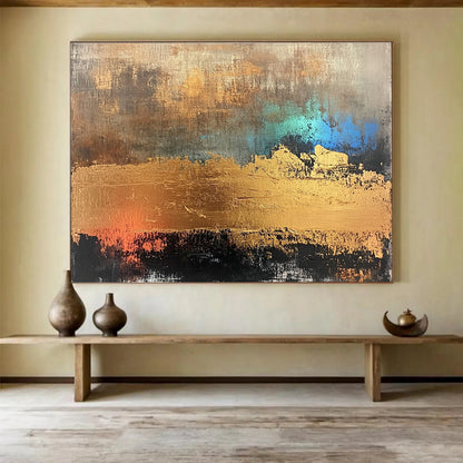 Acrylic Modern Art Paintings Gold, Blue, Brown & Black Textured Abstract Painting HPS284