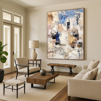 Beige Blue Black White Abstract Art PT147