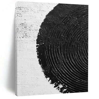 Wall Decor Abstract Paintings Large With Black, White Textured Circular Pattern On Canvas PT196