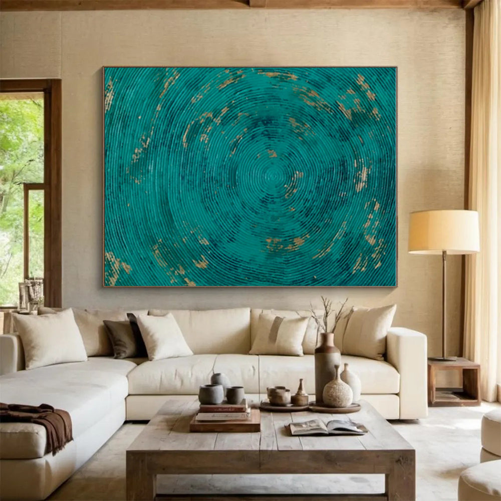 Large Size Teal Circular Patterns Abstract Acrylic Art PT615
