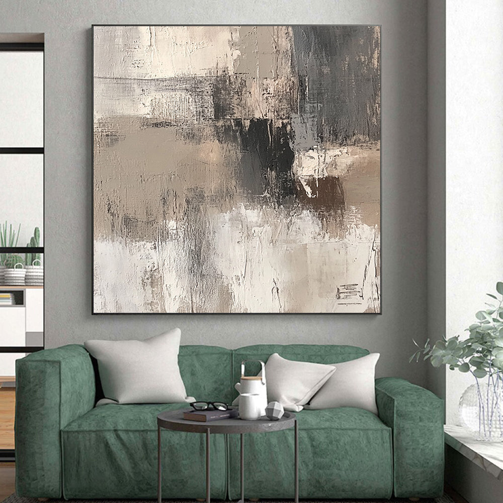 Abstract Canvas Wall Art Large, Gray Beige Black Abstract Textured Art PT175