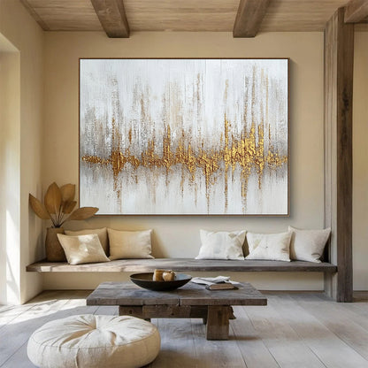 Large Size Gold, Gray & White Textured Abstract Painting HPS293