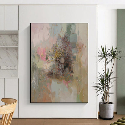 Cool Abstract Paintings Pink, Green, and Beige Floral Abstract Art PT714