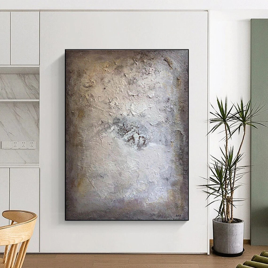 Handmade Art in Beige, Grey, and Brown Textural Abstract Art PT252