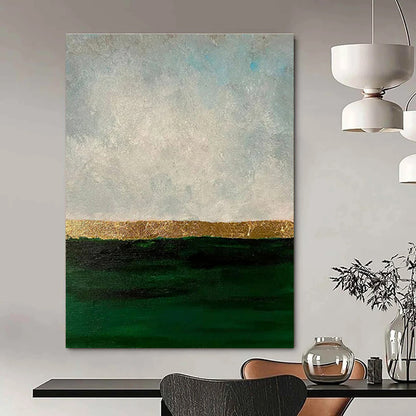 Huge Size Green, Gold, and White Textured Abstract Landscape Art DPS478