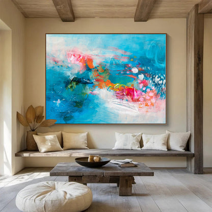 Acrylic Modern Art Paintings Energetic Blue & Pink Abstract On Canvas HPS022