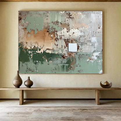 Large Contemporary Wall Art Green, Beige & White Textured Abstract Acrylic Painting HPS249