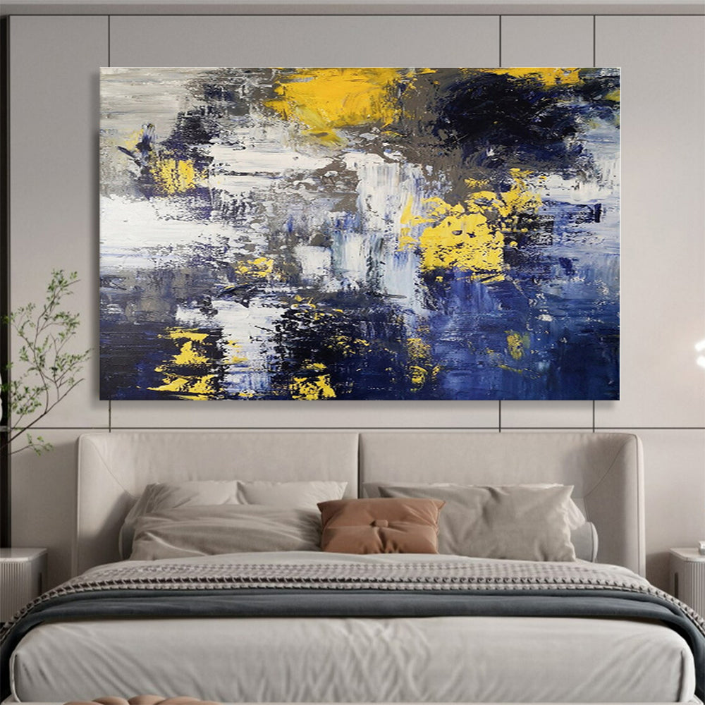 Acrylic Modern Art Paintings Yellow, Blue & Gray Textured Abstract Painting On Canvas HPS127