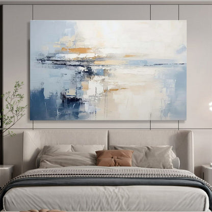 Large Size Blue & Beige Abstract Coastal Reflection Art HPS206