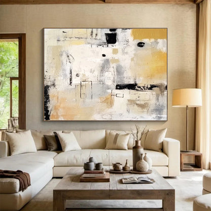 Cool Abstract Paintings Beige, Gray & Black Abstract Geometric Art HPS198