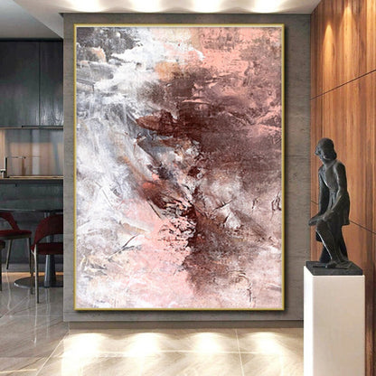 Large Size Abstract Art in Brown, Pink, and Gray, Hand Painted Modern Piece PT287