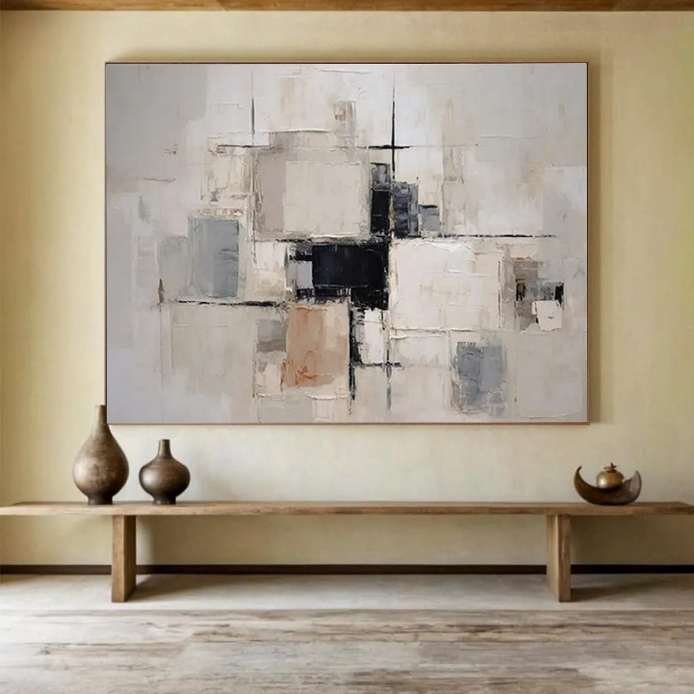 Paintings For House Beige, Gray, and Black Geometric Abstract Art HPS360