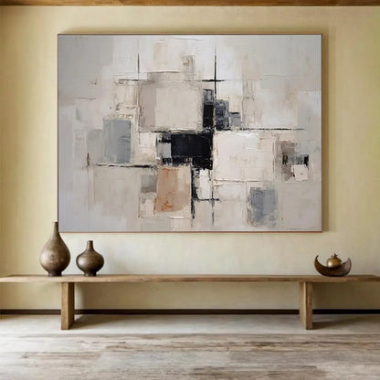 Paintings For House Beige, Gray, and Black Geometric Abstract Art HPS360