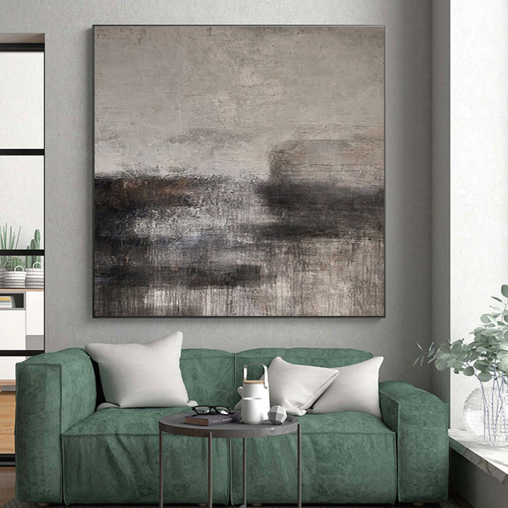 Handmade Art in Gray and Black Textured Abstract Composition, Modern Art Acrylic PT309