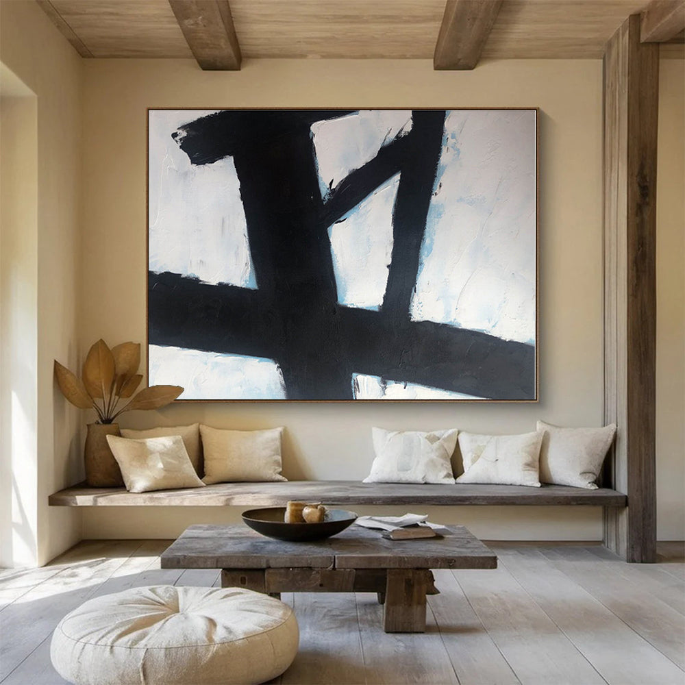 Cool Abstract Paintings Black & White Bold Shapes Abstract On Canvas HPS060