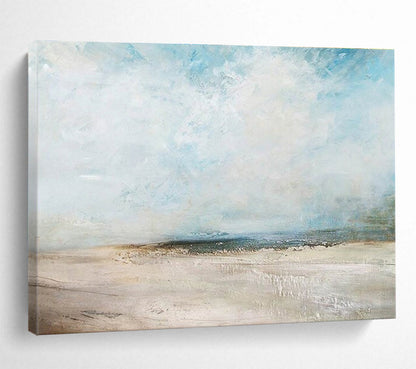 Oversized Abstract Wall Art Blue, Beige, and White Textured Abstract Seaside Art HPS387